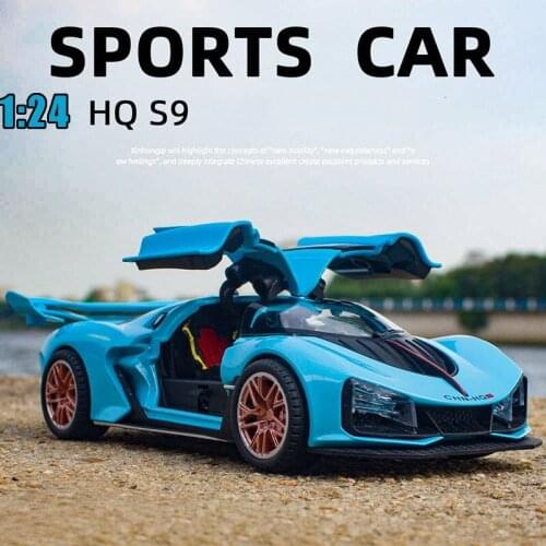 1/24 Alloy DieCast HQ S9 Sports Car Model Toy Car Simulation Sound Light Pull Back Collection Toys Vehicle For Children Gifts