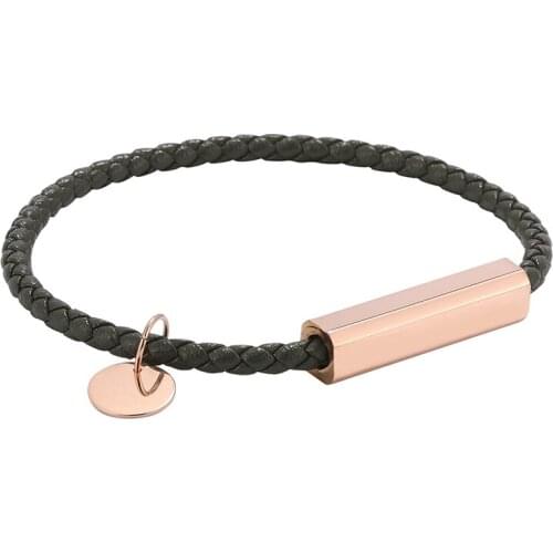 Fashion Unisex Jewelry Green Braided Leather Bracelet Men Women Stainless Steel Magnetic Buckle Woven Leather Wristband PD0698