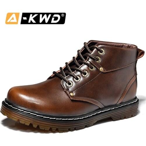 2020 Men Work Boots Leather Autumn Winter Style Snow Ankle Boots Men Lace Up Footwear Fashion Casual Shoes Men Botas Hombre Fur