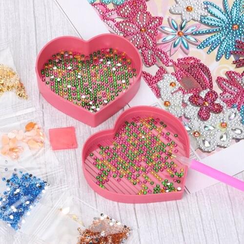 5D Mosaic Diamond Painting Tray Heart-shaped Handwork Square Round Rhinestone Drill Plate DIY Tools Diamond Painting Accessories