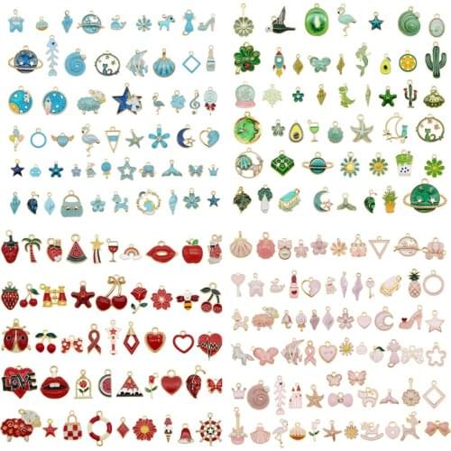 Mix 20PCS Enamel Charms Fruit Animals Flowers Alloy Pendants For Earrings Jewelry Making Accessory Purple Yellow Red White Pink