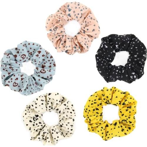 Furling Girl 1PC Love Heart Printied Polyester Hair Scrunchy Ponytail Holder Hair ties Elastic Hair Bands for Women