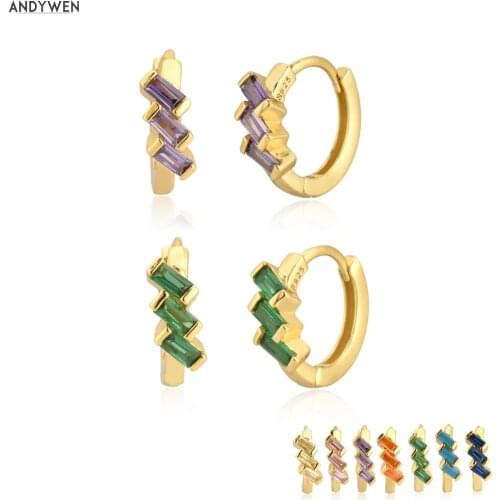 ANDYWEN 925 Sterling Silver Gold Purple Green Huggies Circle Rock Punk Pendiente Luxury Fashion Fine Jewels Stud Earrings