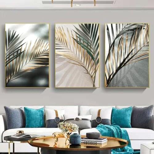 Modern Light Luxury Living Room Decoration Painting Simple Golden Leaf Hanging Painting Green plant Restaurant Mural