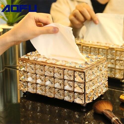 Rhinestone Tissue Box Paper Rack Office Table Accessories Facial Case Holder Napkin Tray for Home Hotel Car