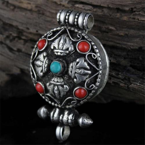 Tibetan Pendant Antiqued Copper Cross Dorje Amulet Prayer box Tibet GAU Pendants for Man TGB147