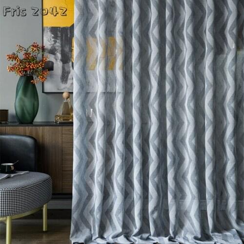 Modern Minimalist Blue Gray Geometric Striped Curtain Semi-shading Partition Curtains for Living Dining Room Bedroom