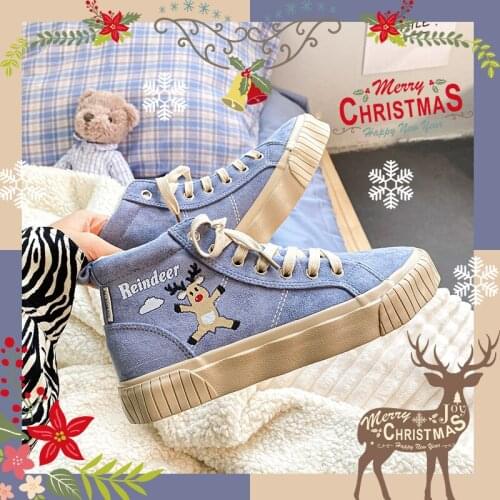 Female Sneaker Shoes Autumn and Winter New Christmas Gift Fashion Cotton Shoes Hand-painted High Help Casual Shoes for Women