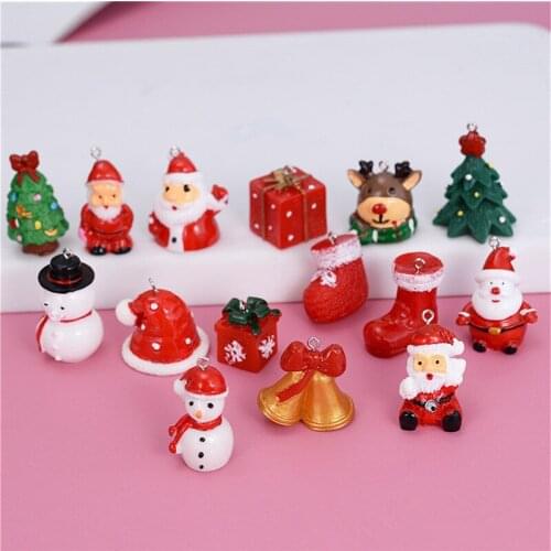Julie Wang 10PCS Resin Christmas Charms Mixed Santa Claus Tree Snowman Sock Deer Pendant Keychain Jewelry Making Accessory Decor