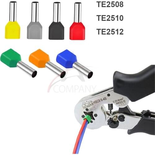 100PCS TE2508 TE2510 TE2512 0.5~6.0² cold pressed end double line tube shaped insulated tubular termina