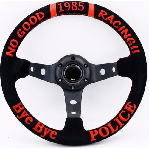 14inch 13inch 1985 Racing Red Embroidery Suede Leather Deep Dish Drift Sport Steering Wheels