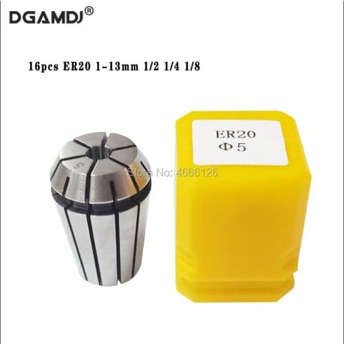 16PCS ER20 1-13mm 1/8 1/4 1/2 high precision elastic milling chuck COLLET suitable for CNC machine tool engraving machine