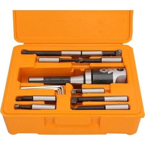 2 Inch Boring Head R8 Shank Holder Boring Head Set with 1/2 Inch Indexable Boring Bars 13 PCS Carbide Boring Head Tool Set