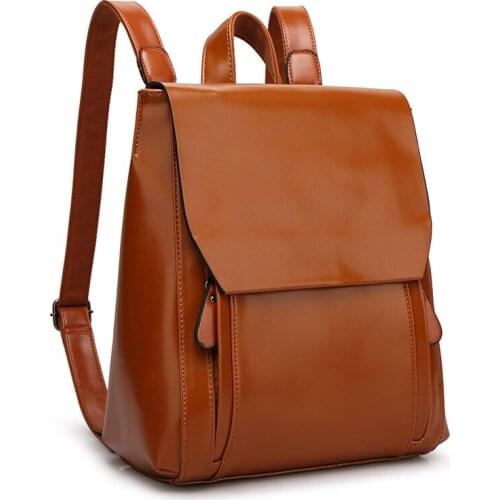 2021 Fashion Oil Wax Leather Backpack for Lady Shoulder bags Brand Senior PU Leather Womens Backpack bag Mochilas School Bag