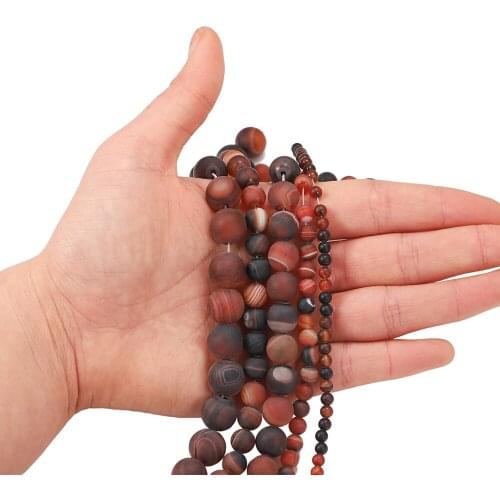 4 6 8 10 12mm Coffee Matte Natural Stone Stripe Agates Round Loose Beads For DIY Bracelet Jewelry Makings Supplies Accessories