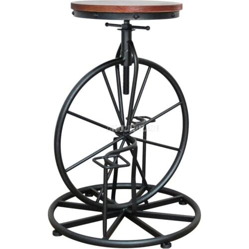 Antique European Style Bicycle Design Bar Chair 67-80CM Height Iron Solid Wood High Footstool Rotatable Swivel Barstool Chair