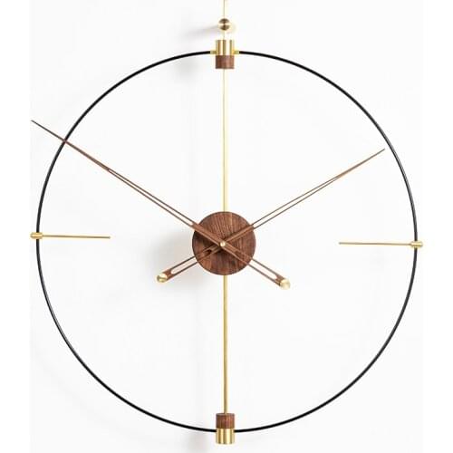 Creative Modern Large Wall Clock Metal Wood Spain Style Luxury Wall Clocks Black Walnut Brass Wall Watches for Living Room Gift