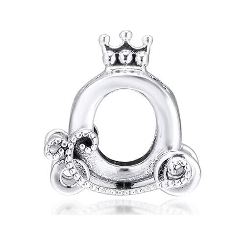 Authentic 925 Silver Jewelry Polished Crown O Carriage Charm Fits European Charms Bracelets Woman DIY Beads For Jewelry Making