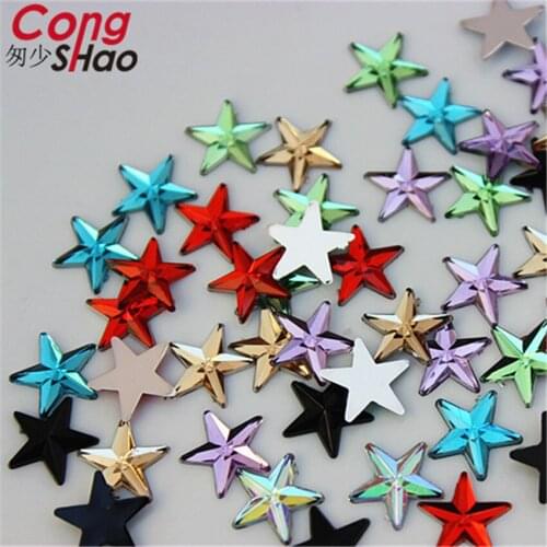 Cong Shao 500pcs 10mm Five-Pointed Star Crystal and Stones Acrylic Rhinestone applique flatback costume Button for Crafts CS615