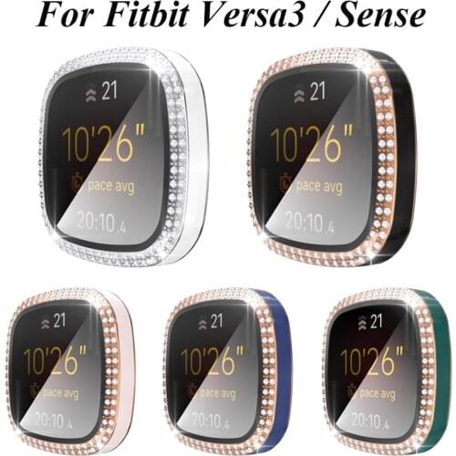 Bicolor Plated Diamond Case for Fitbit Versa 3 / Sense Full Cover Glass Screen Protector Watch Case