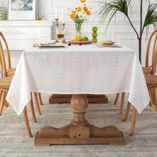 French Pastoral Lace Tablecloth Washable Cotton Hollow White Embroidery Rectangular Dining Table Cloth for Home Textile
