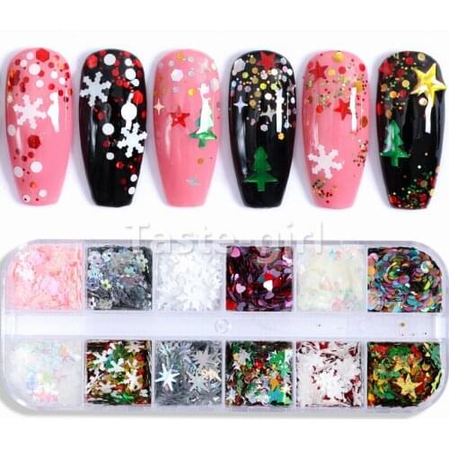 1 Box Christmas holographic glitter nail sequins decals for nail art decorations manicure nails accessoires acrylic nail kit