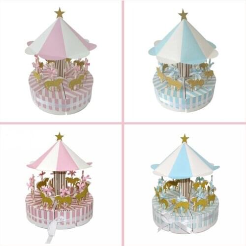 Carousel Paper Gift Box Wedding Favor Gifts Unicorn Party Baby Shower Candy Box Happy Birthday Party Decorations For Kids Supply