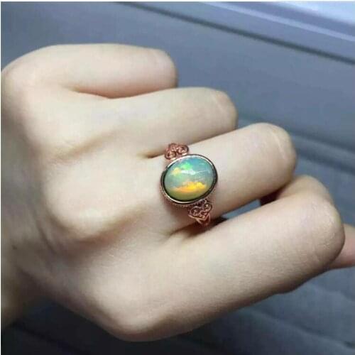 Free Shipping REAL S925 sterling silver inlaid Natural OPal ring 6*8mm