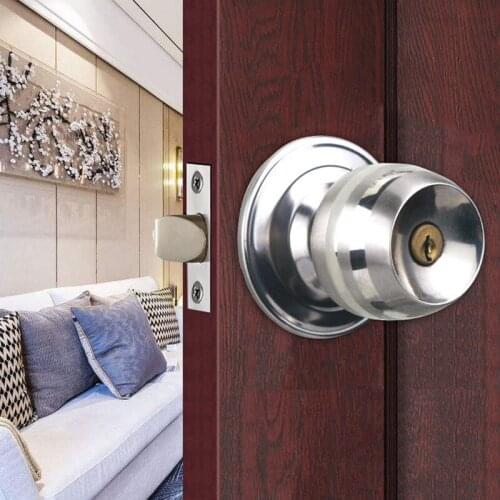 1set Stainless Steel Round Ball Door Knobs Rotation Lock Living Room Bathroom Hotel Room Door Handle With Key Home Hardware