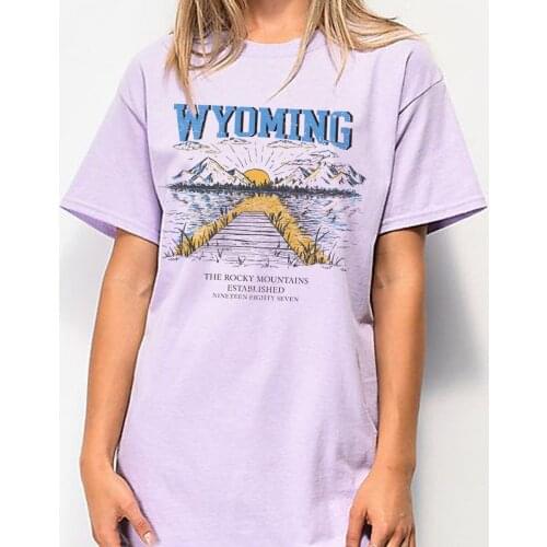 Kuakuayu HJN Summer Cotton Oversized Vintage T Shirt Wyoming Retro Graphic Tee Short Sleeve Camping Tshirt Fashion Aesthetic Top