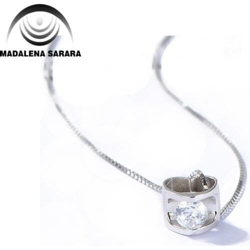 MADALENA SARARA Cubic Zirconia White Stone Inlay Sterling Silver 925 Chain Necklace Fashion Cute Heart Korean Trendy