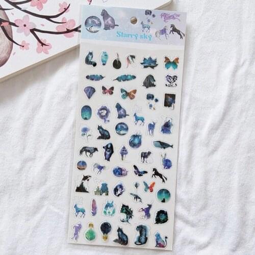 1 Sheet Kawaii Starry Sky Cat Butterfly Feather Mini Diary Album Decorative Stickers DIY Decoration