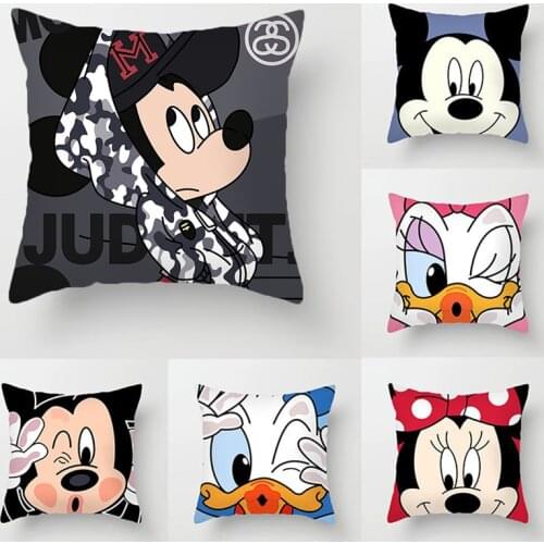 Disney Mickey Minnie Cartoon Printed Cushion Cover Polyester Pillow for Sofa Car Donald Duck Home Decorative Pillowcase 45*45cm