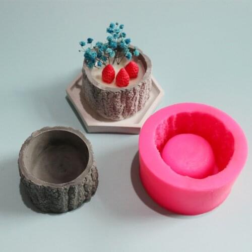 Tree Stump Design Cement Flowerpot Silicone Mold Round Succulents Concrete Planter Molds Plaster Candle Holder Mould