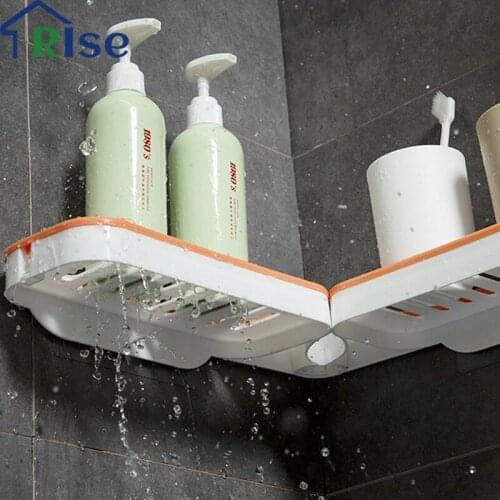 Plastic Bathroom Organizer Shelf 180° Rotating Foldable Bathroom Wash Storage Rack Shower Shampoo Holder Corner Organizer Gadget