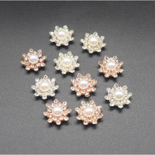 10PCS 16mm Rhinestone Snowflake Cabochon Metal Vintage Buttons for Clothing Flatback Plating Pearl DIY Craft Apparel Sewing