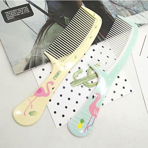 Women Girls Portable Plastic Hair Comb Fine-Toothed Colorful Cartoon Animal Flamingo Sweet Candy Color Hairbrush Salon Styling
