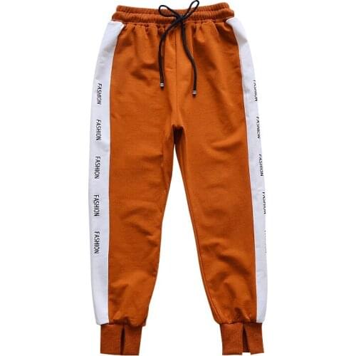 Teens Girls Sports Harem Pants Fashion Letter Side Stripe Children Trousers 4-14 Years Black Brown Kids Girl Cotton Pencil Pants