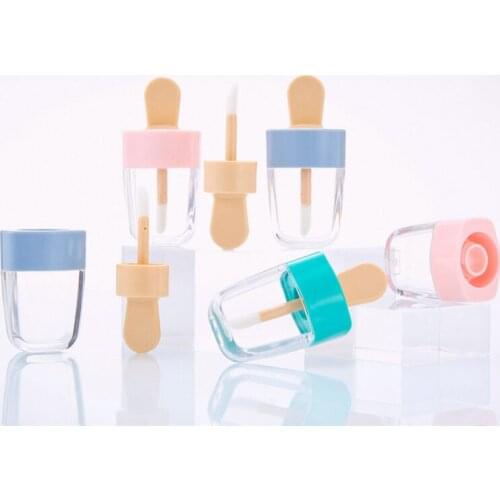 Sweet Ice Cream Shape Mini Lip Gloss Tube Empty Lip Balm Container With Pink Lid Rubber Inserts Lipstick Refillable Bottles