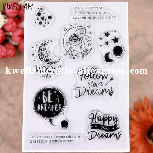 Follow your Dreams Happy New Dreams Moon Star Scrapbook photo cards rubber stamp clear stamp transparent stamp 20102012