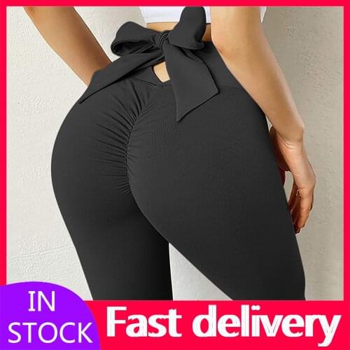 #VO Bow Seamless Leggings Women Solid Women Yoga Pants High Waist Fitness Leggings Workout Gym Athletic Running Tights Sports