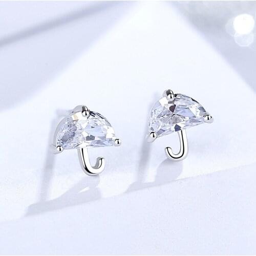 925 Sterling Silver Rain Umbrella Stud Earrings Zircon Women Earring Fashion Jewelry Girl