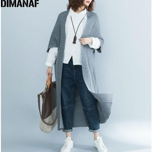 DIMANAF Women Sweater Long Cardigans Knitting Oversize Female Clothes Elegant Lady Outerwear Thick Loose Solid Grey 2018 Autumn