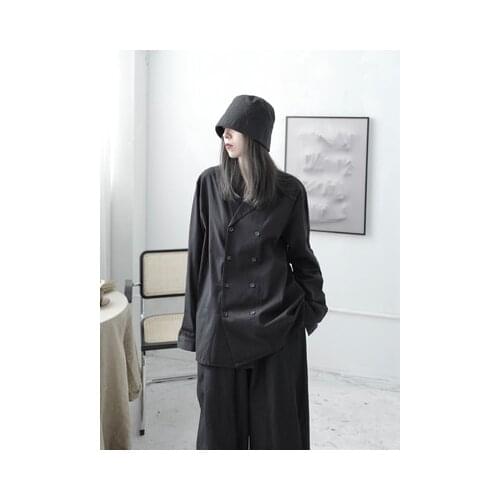 The new design feeling minority deconstructs shirt jacket women double-breasted suit collar loose boyfriend trend