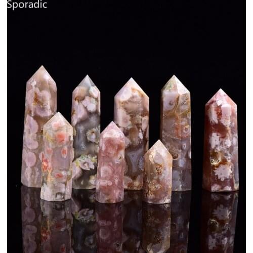 1pc Natural Crystal Point Hexagonal Column Cherry Agate Repair Crystal Healing Magic Wand Home Furnishing Study Room Decoration