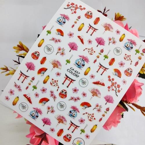 3D Nail stickers Art Chinese Fan Lantern Design Plum Blossom Sliders for Nails Foil Self Adhesive All for Manicure Accessories