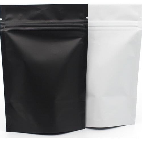 50pcs Resealable Coffee Food Storage Package Bag Smell Proof Matte Black White Stand Up Aluminum Foil Zip Lock Plastic Bags
