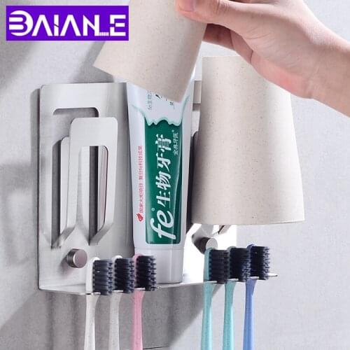 BAIANLE Toilet Toothbrush Cup Holder WallMount Bathroom Stainless Steel Cup Holder Couple Double Cup Holder