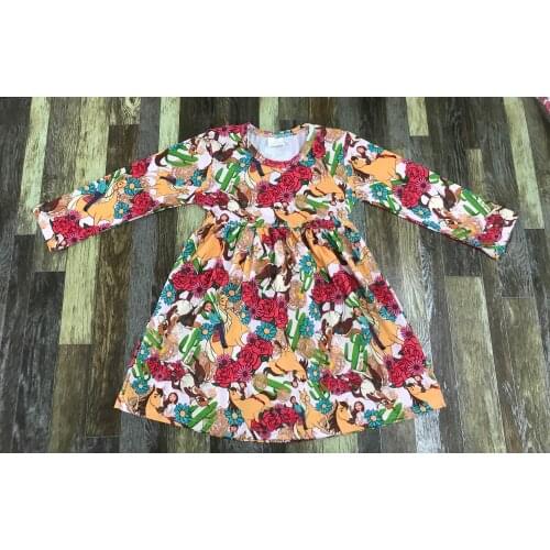 Children boutique autumn clothes rural retro sweet riding girl rose long sleeve dress