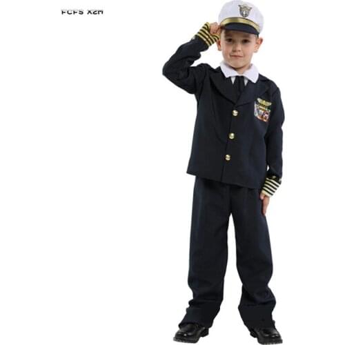 M-XL Boys Halloween Pilot uniform Costumes Kids Children Airman Aviator Cosplay Carnival Purim Masquerade Role Play party dress